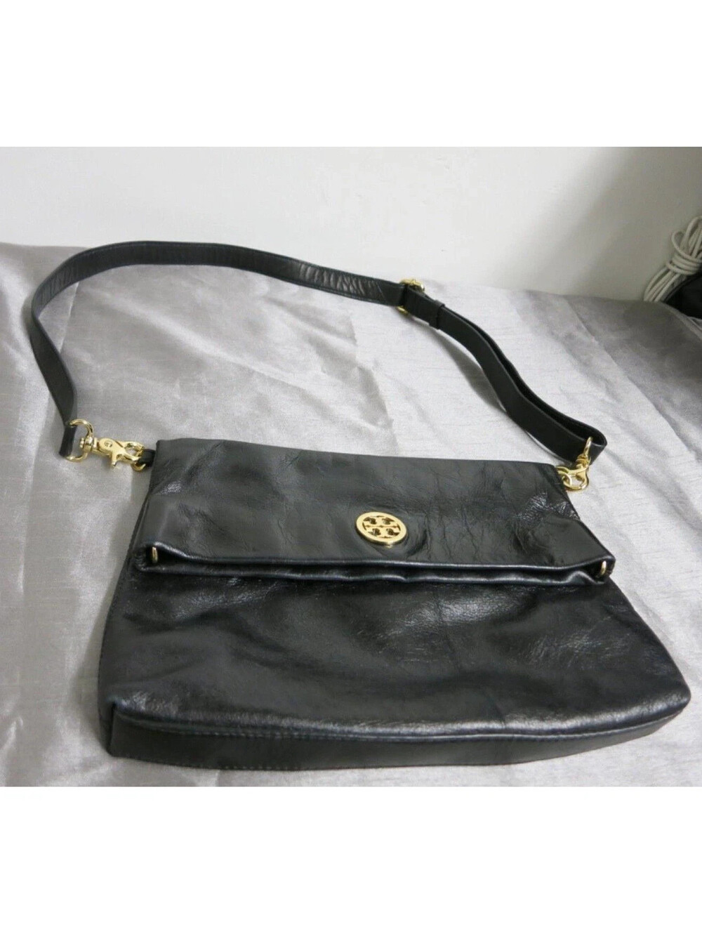 Tory Burch Flap Shoulder Bag Black Ultra Soft Pebble Leather purse bag